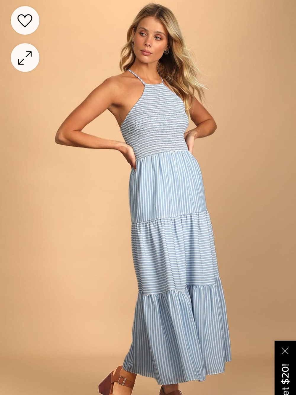 Lulu's Light Blue Striped Halter Tiered Midi Dress